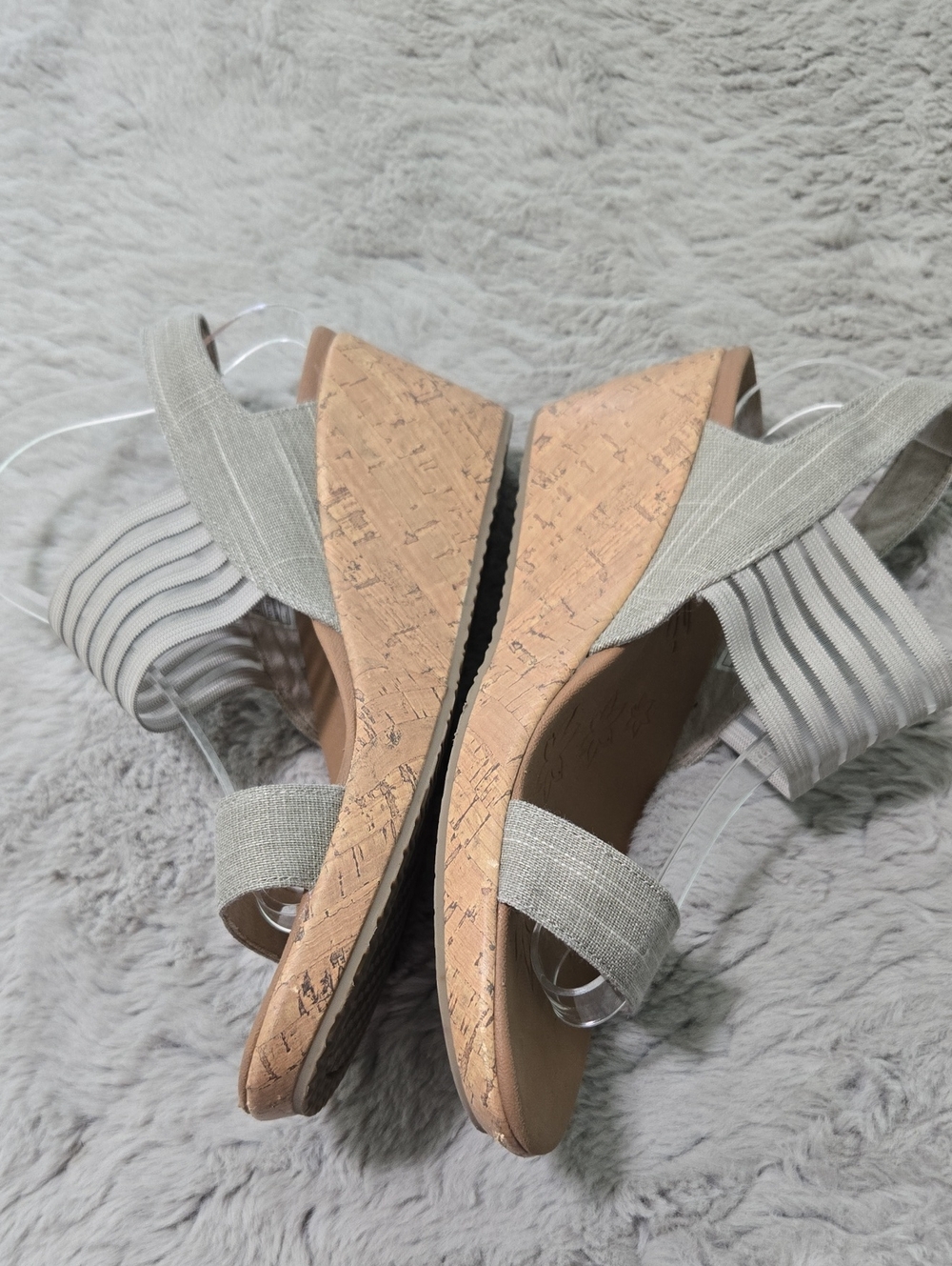 Skechers Beverlee Smitten cork wedge sandals stretch slingback strap size 9.5W - Picture 8 of 14